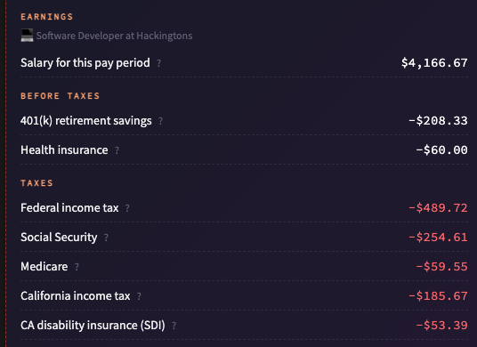 A student's paycheck: salary, retirement savings and taxes